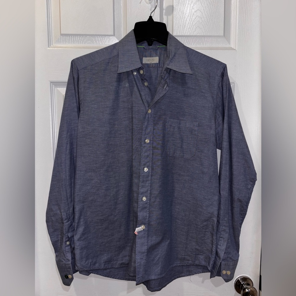 Eton Contemporary SZ L Slim Luxury European Dress Shirt blue cotton​